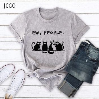 JCGO, camiseta a la moda de verano para mujer, de algodón, 5XL, de talla grande, informal, de manga corta, para mujer, camisetas con estampado de gato de dibujos animadosCamisetas para Mujer DEPITBULLS