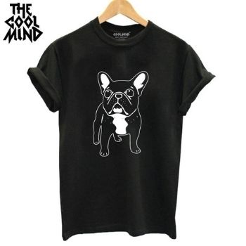 COOLMIND DO0105B, Camiseta de algodón con dibujo de bulldog Francés, camiseta informal con estampado de perro para mujeres, camiseta para chicas, camisetas de verano para mujeresCamisetas para Mujer DEPITBULLS