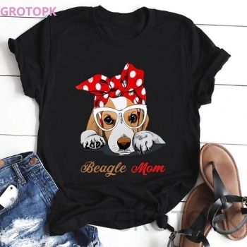 Camiseta negra con estampados de perro Kawaii, camiseta de manga corta de poliéster para mujer, camiseta Vintage Beagle Mom, camiseta Harajuku de moda para mujerCamisetas para Mujer DEPITBULLS
