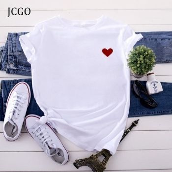JCGO, camiseta de verano de algodón con estampado de corazón para mujer, camisetas de manga corta de talla grande S-5XL, camisetas casuales simples de cuello redondo para mujerCamisetas para Mujer DEPITBULLS